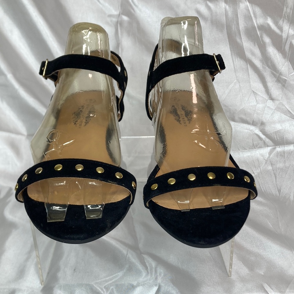 CHARLES ALBERT Brand New Black Suede like Gold Studded detail Women's Sandals
